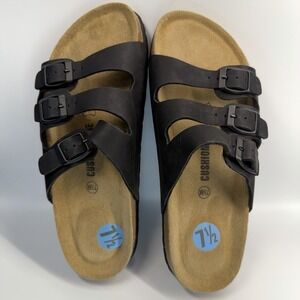 Cushionaire Luna Cork Footbed Suede Cushioned Insole Black Sandals Size 7.5 NW